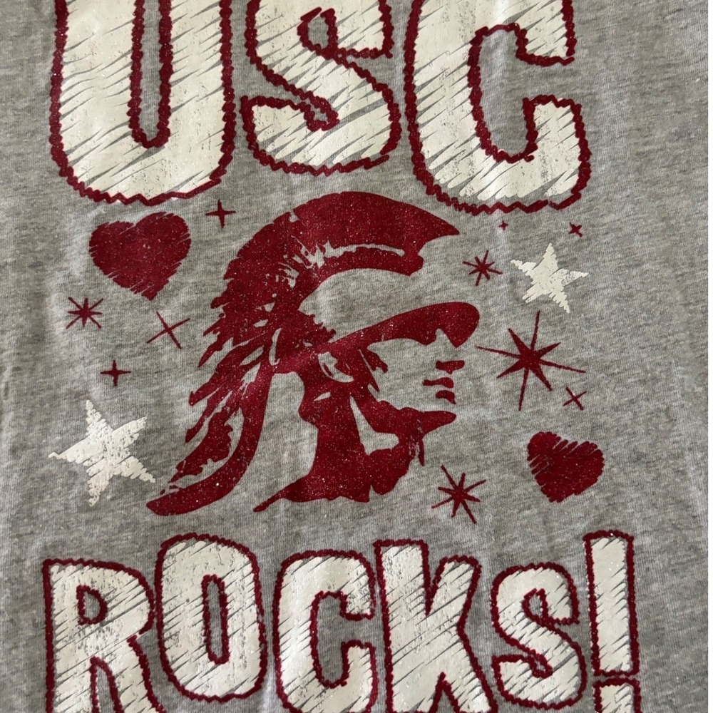 USC Trojans Youth Girls Gray Short Sleeve T Shirt L‎ 16 18 USC Rocks Graphic Tee - Picture 6 of 7